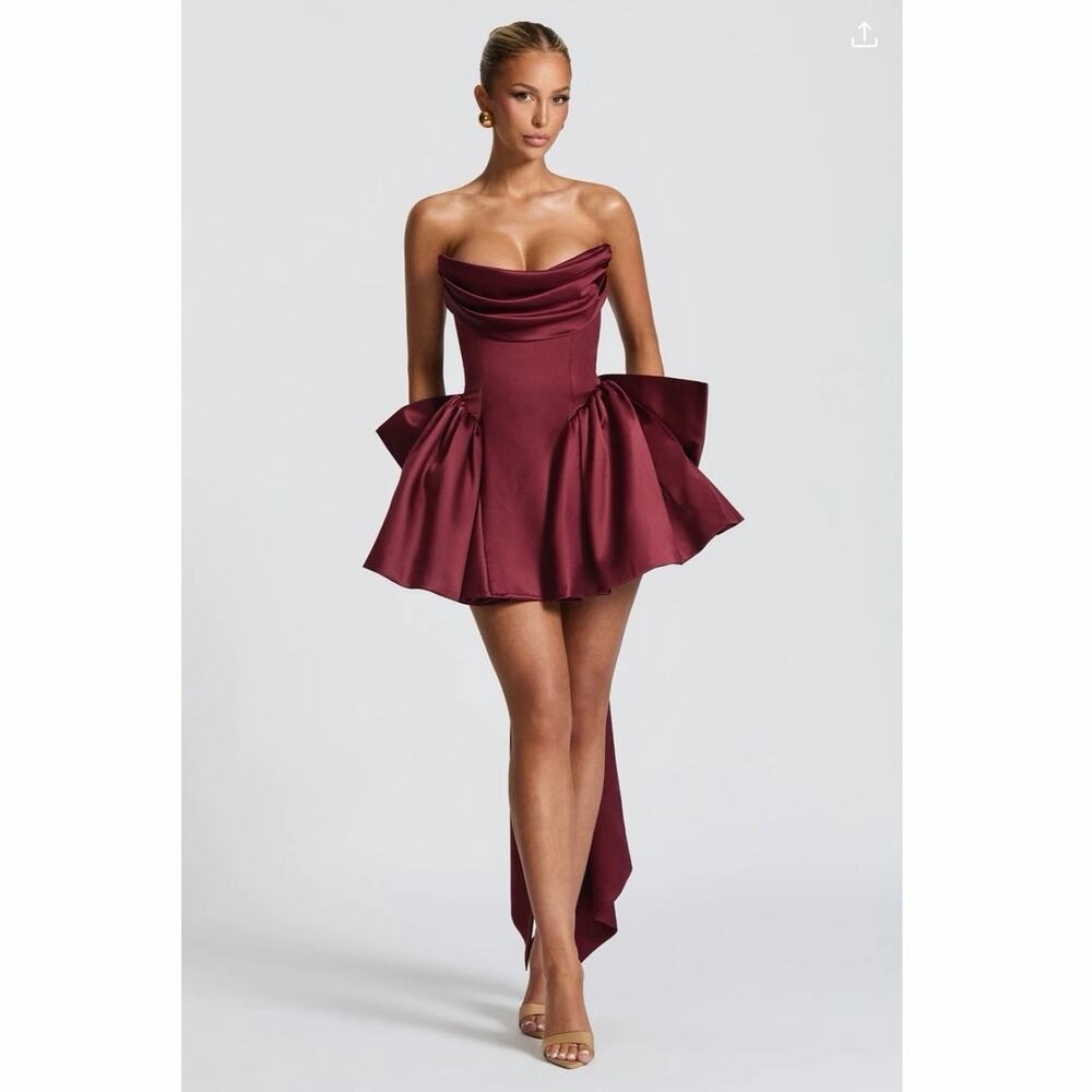 NWOT Babyboo Trinity Mini Dress XS Cherry Lacquer Satin Corset Bow Strapless